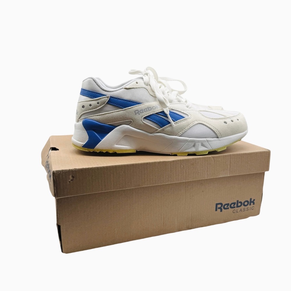 Reebok Classic Mens White Blue Running Casual Sneakers‎ Shoes Size 8